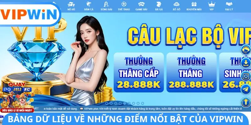 Bảng dữ liệu về những điểm nổi bật của VIPWIN