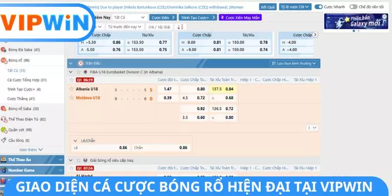 Giao diện cá cược bóng rổ hiện đại tại VIPWIN
