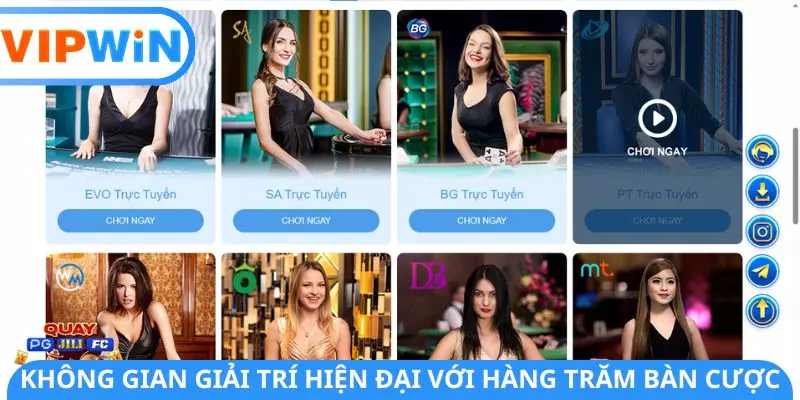 Không gian giải trí hiện đại với hàng trăm bàn cược