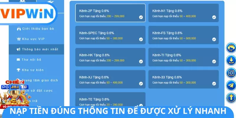 Nạp tiền đúng thông tin để được xử lý nhanh Nạp tiền đúng thông tin để được xử lý nhanh